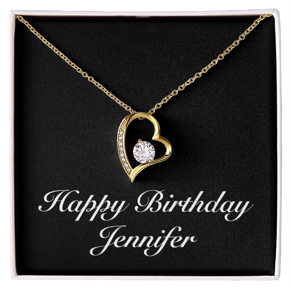 Happy Birthday Jennifer v2 - 18k Yellow Gold Finish Forever Love Necklace