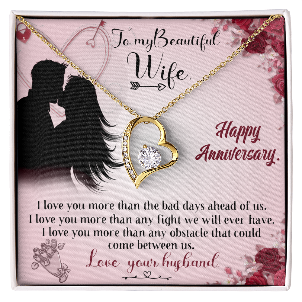 020 To My Beautiful Wife, Happy Anniversary - 18k Yellow Gold Finish Forever Love Necklace