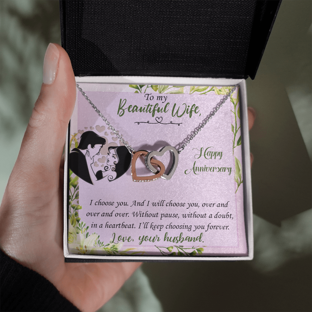 019 To My Beautiful Wife, Happy Anniversary - Interlocking Hearts Necklace