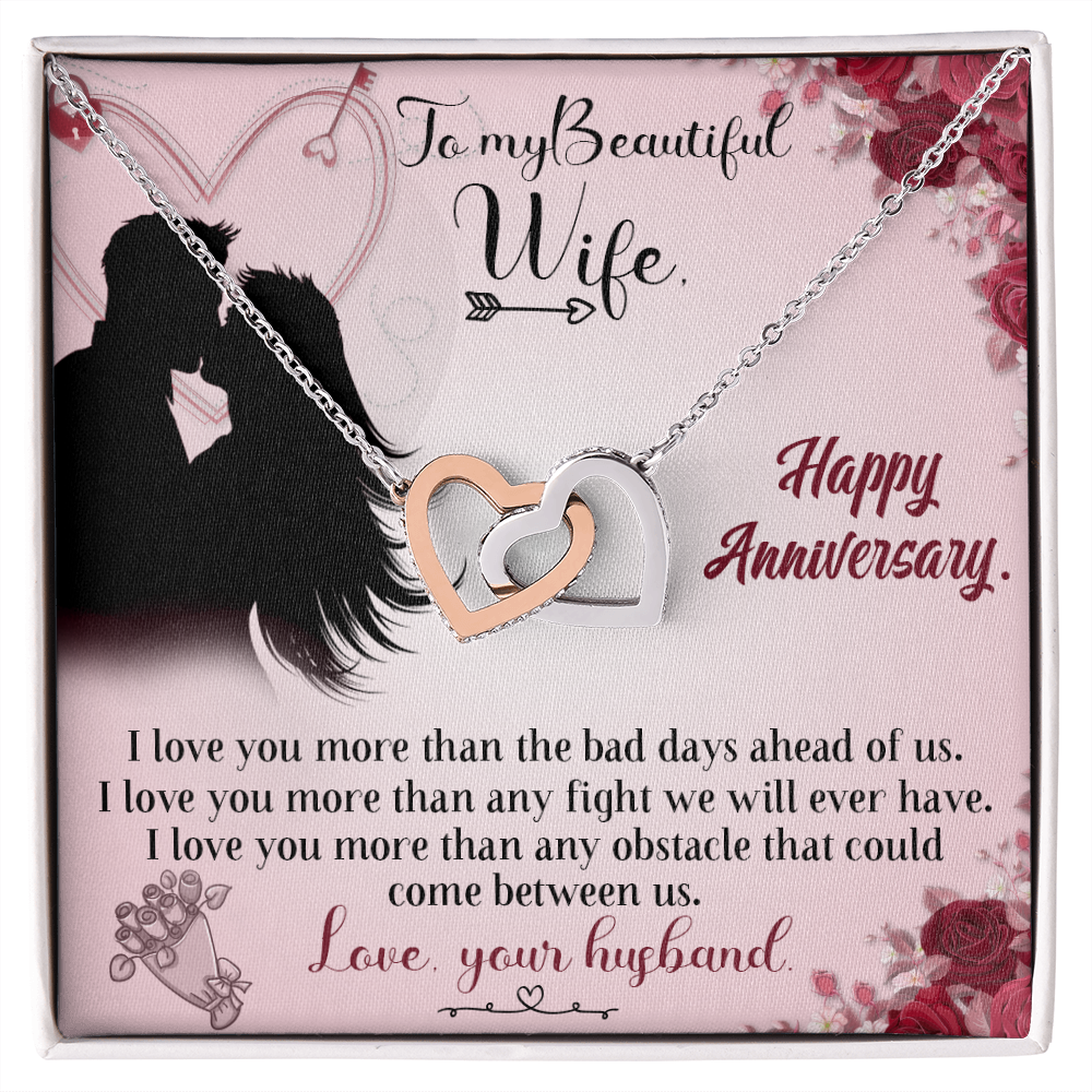 020 To My Beautiful Wife, Happy Anniversary - Interlocking Hearts Necklace