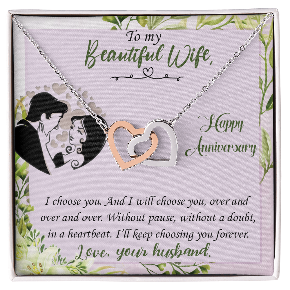 019 To My Beautiful Wife, Happy Anniversary - Interlocking Hearts Necklace