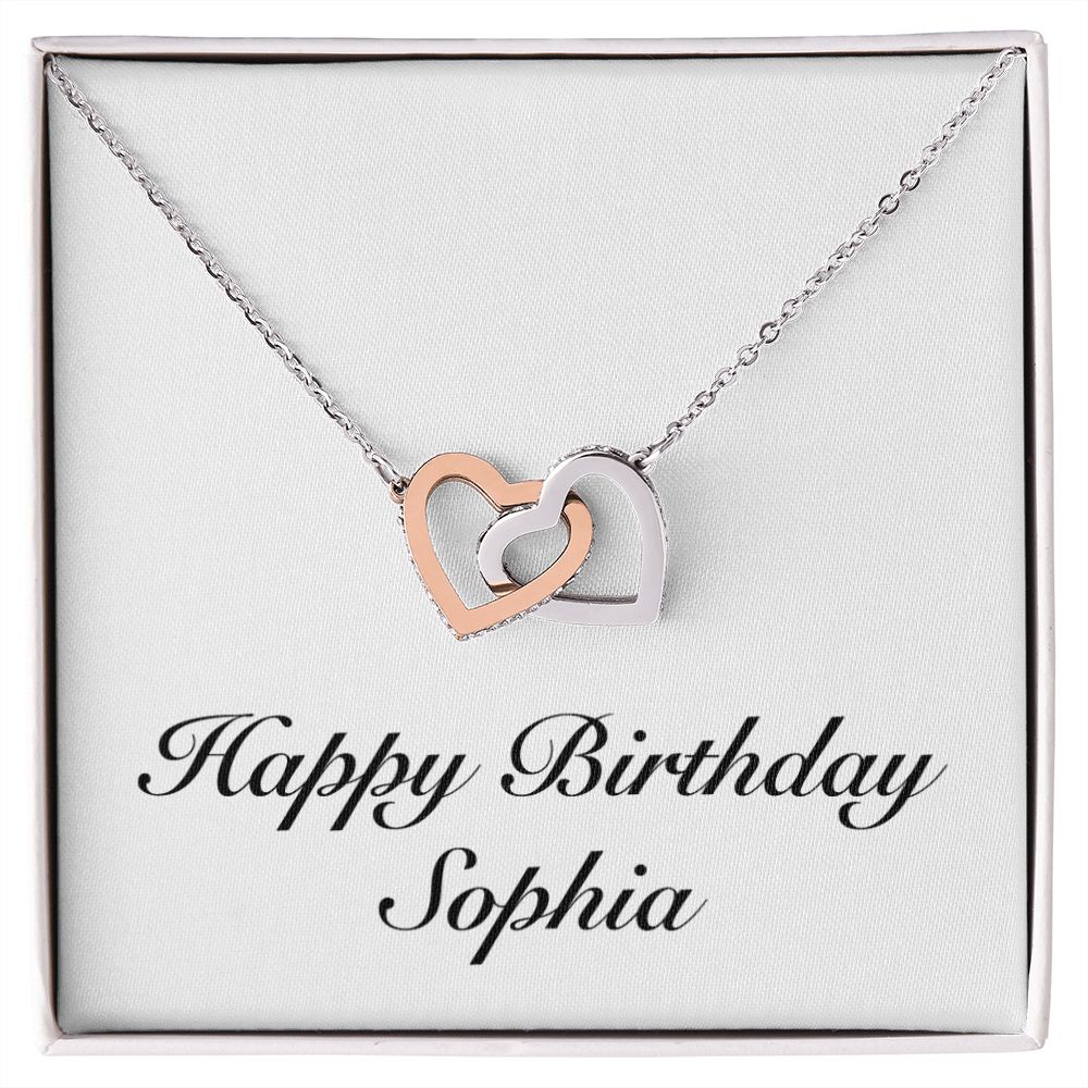 Happy Birthday Sophia Interlocking Hearts Necklace Unique