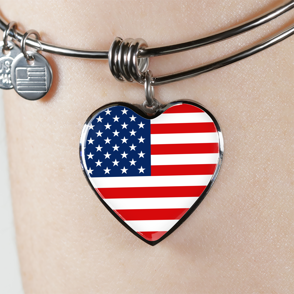 American Flag - Heart Pendant Bangle Bracelet
