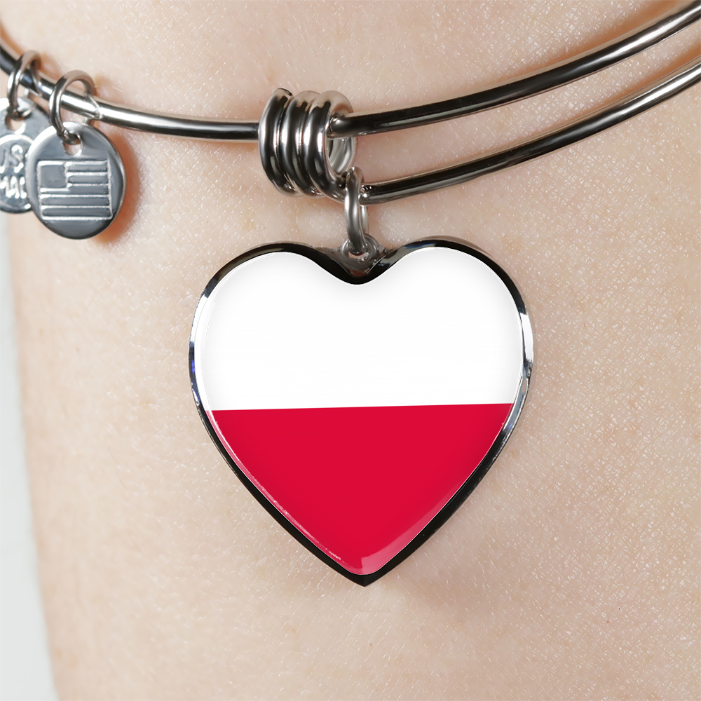 Polish Flag - Heart Pendant Bangle Bracelet