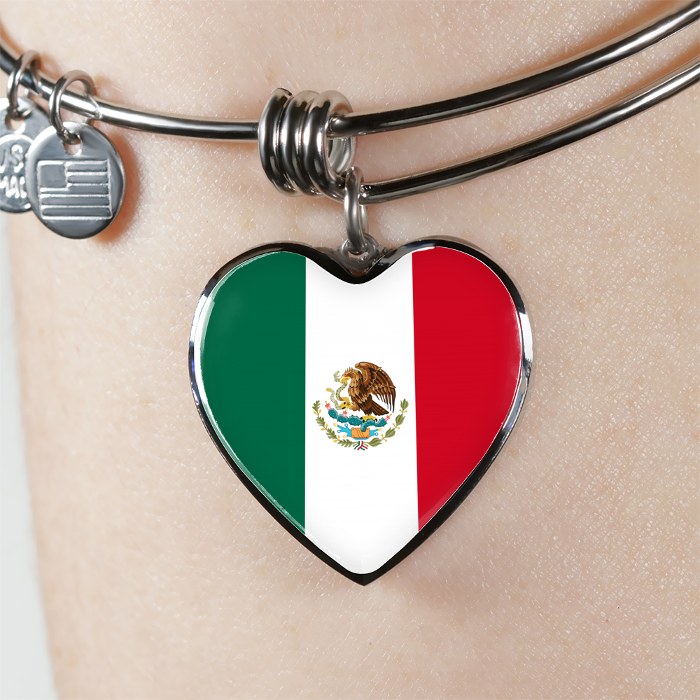 Mexican Flag - Heart Pendant Bangle Bracelet