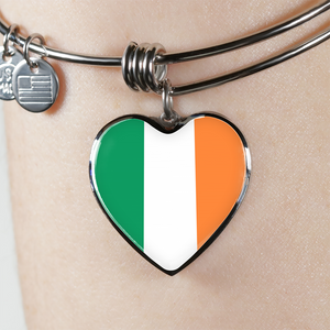 Irish Flag - Heart Pendant Bangle Bracelet