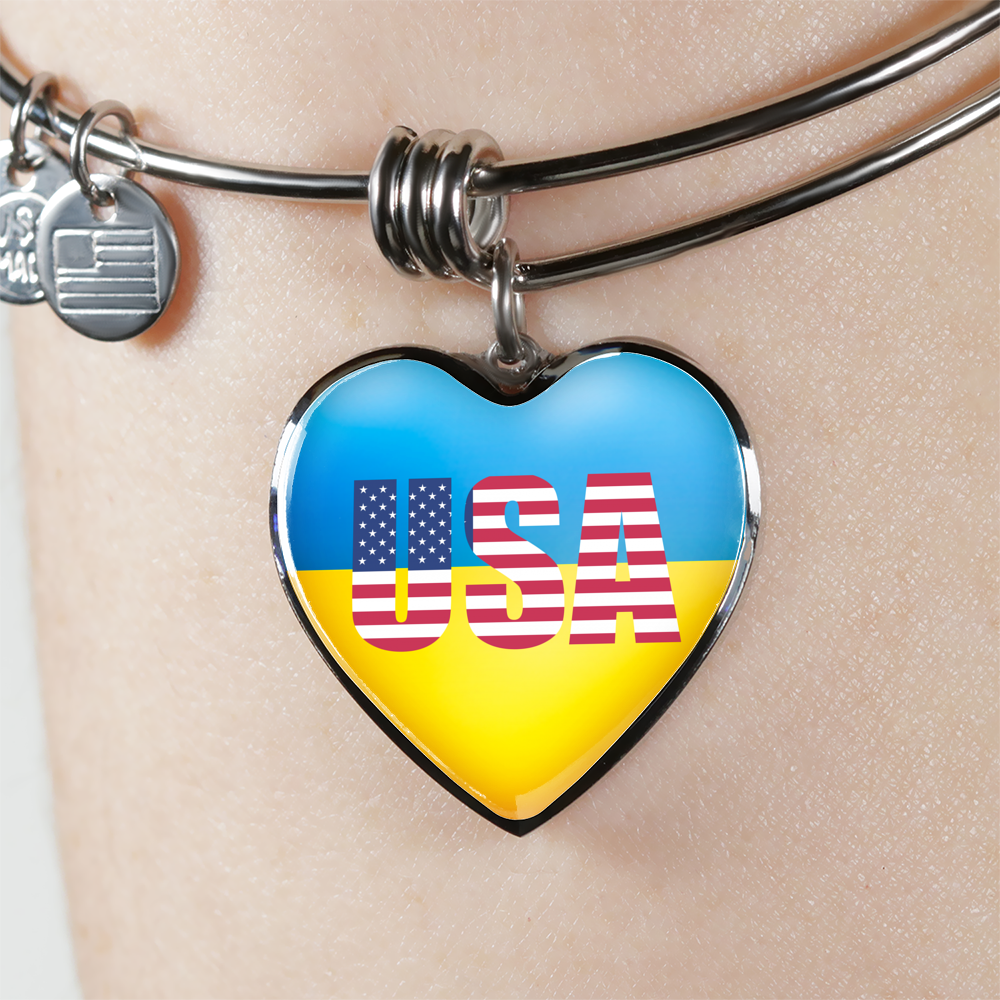 Ukrainian In The USA - Heart Pendant Bangle Bracelet