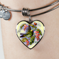 Bird And Flowers - Heart Pendant Bangle Bracelet