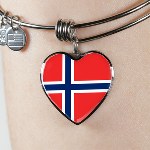 Norwegian Flag - Heart Pendant Bangle Bracelet