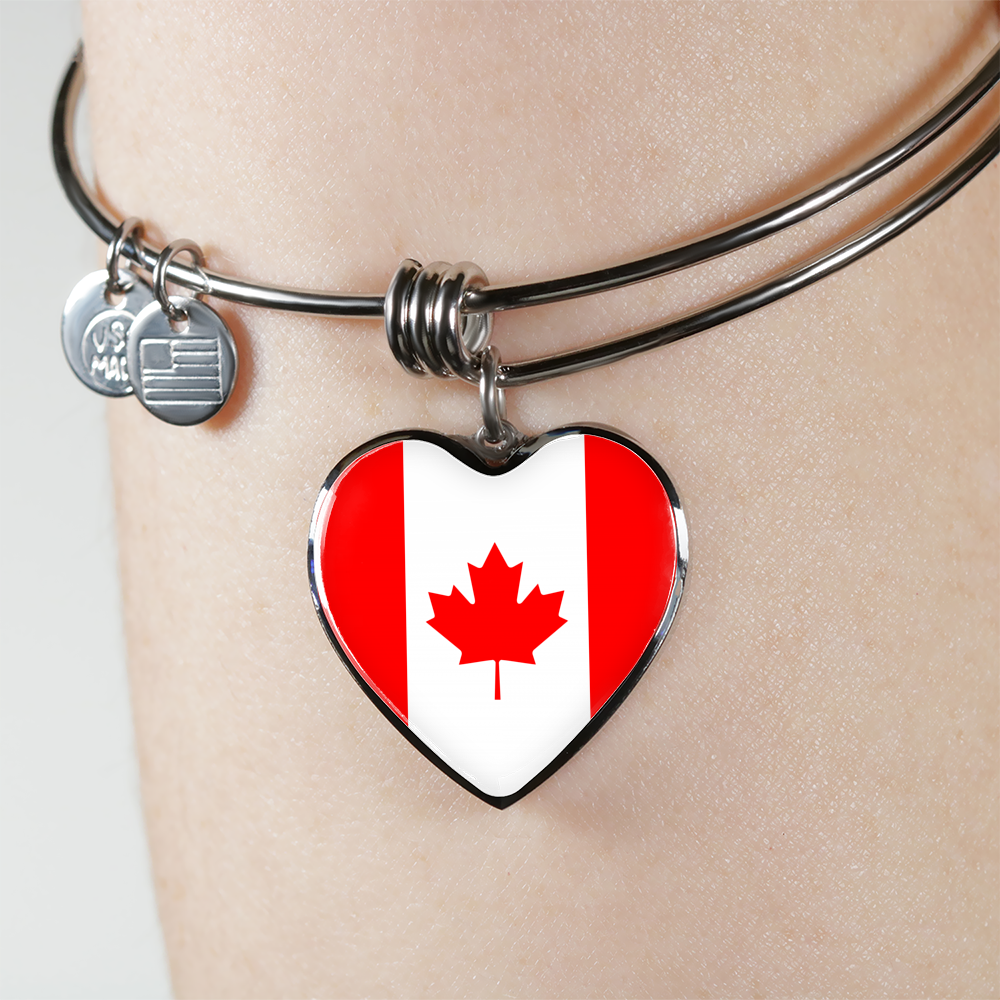 Canadian Flag - Heart Pendant Bangle Bracelet
