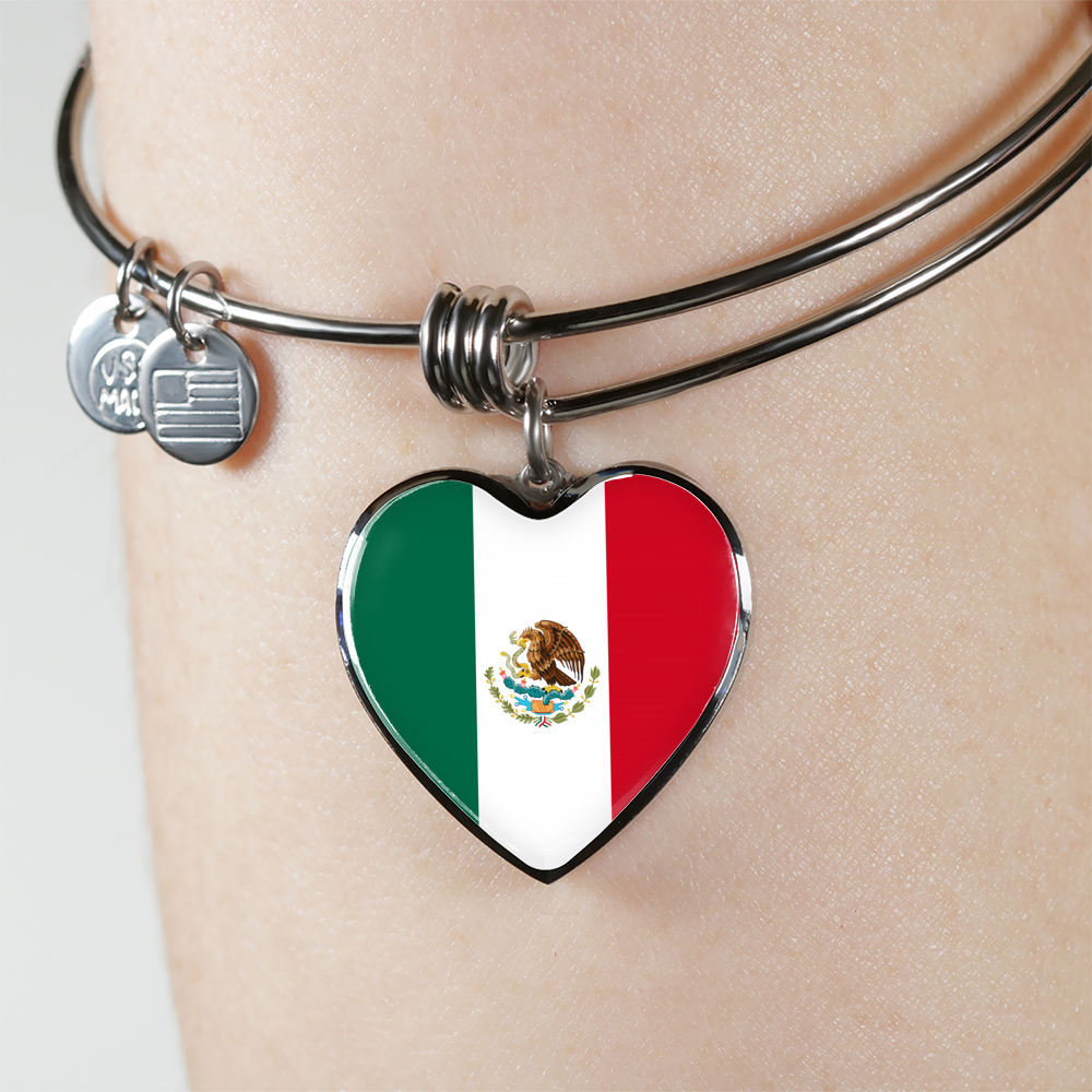 Mexican Flag - Heart Pendant Bangle Bracelet