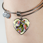 Bird And Flowers - Heart Pendant Bangle Bracelet