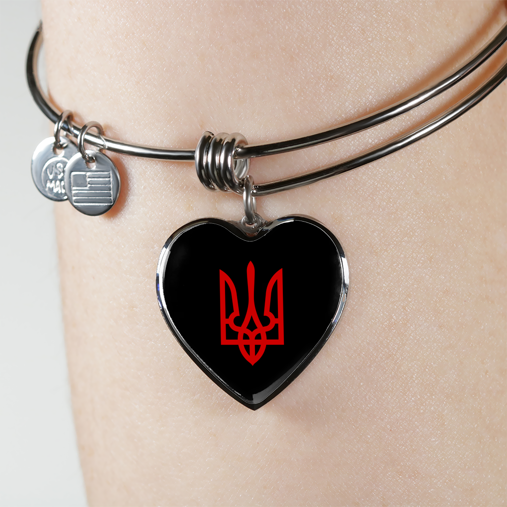 Tryzub (Red) - Heart Pendant Bangle Bracelet