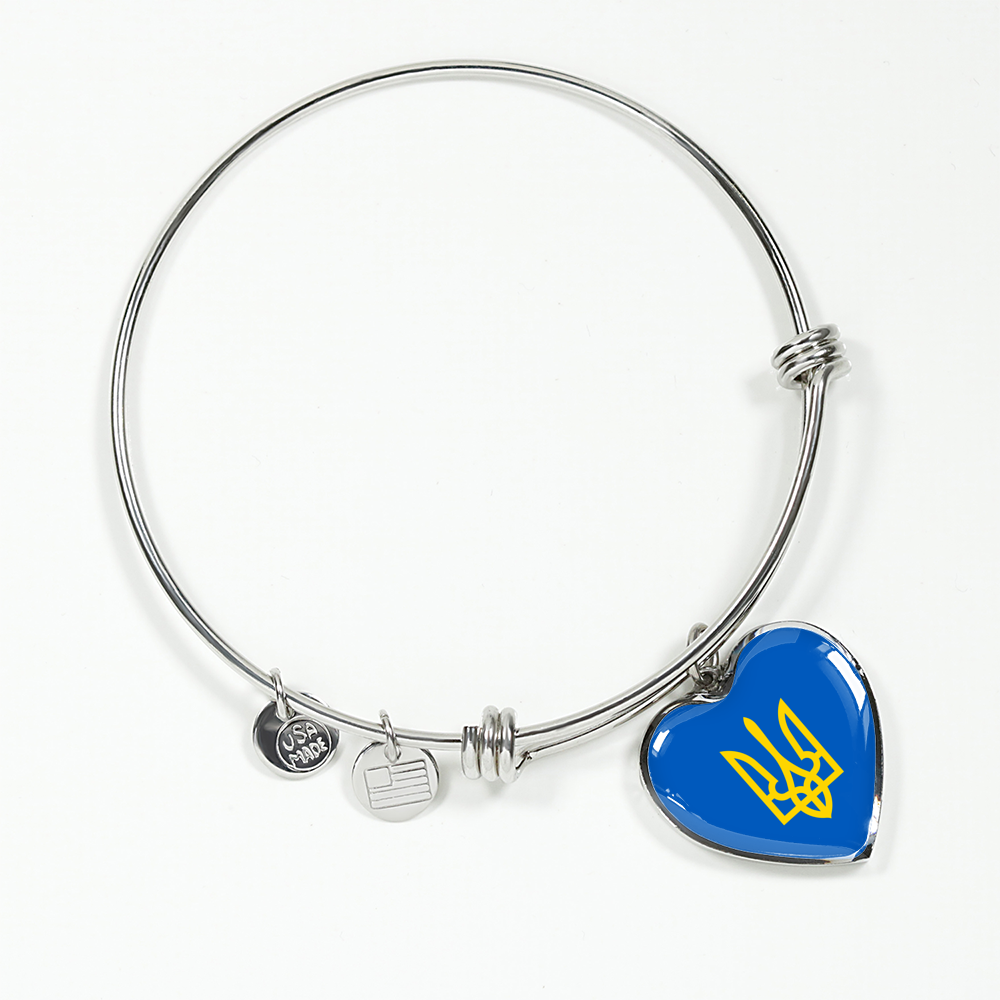 Tryzub (Yellow) - Heart Pendant Bangle Bracelet