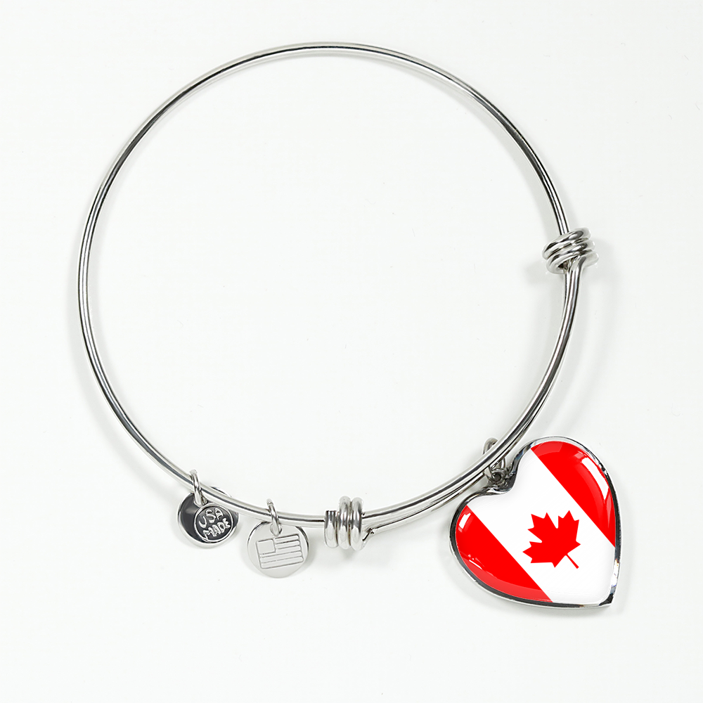 Canadian Flag - Heart Pendant Bangle Bracelet