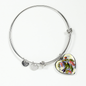 Bird And Flowers - Heart Pendant Bangle Bracelet