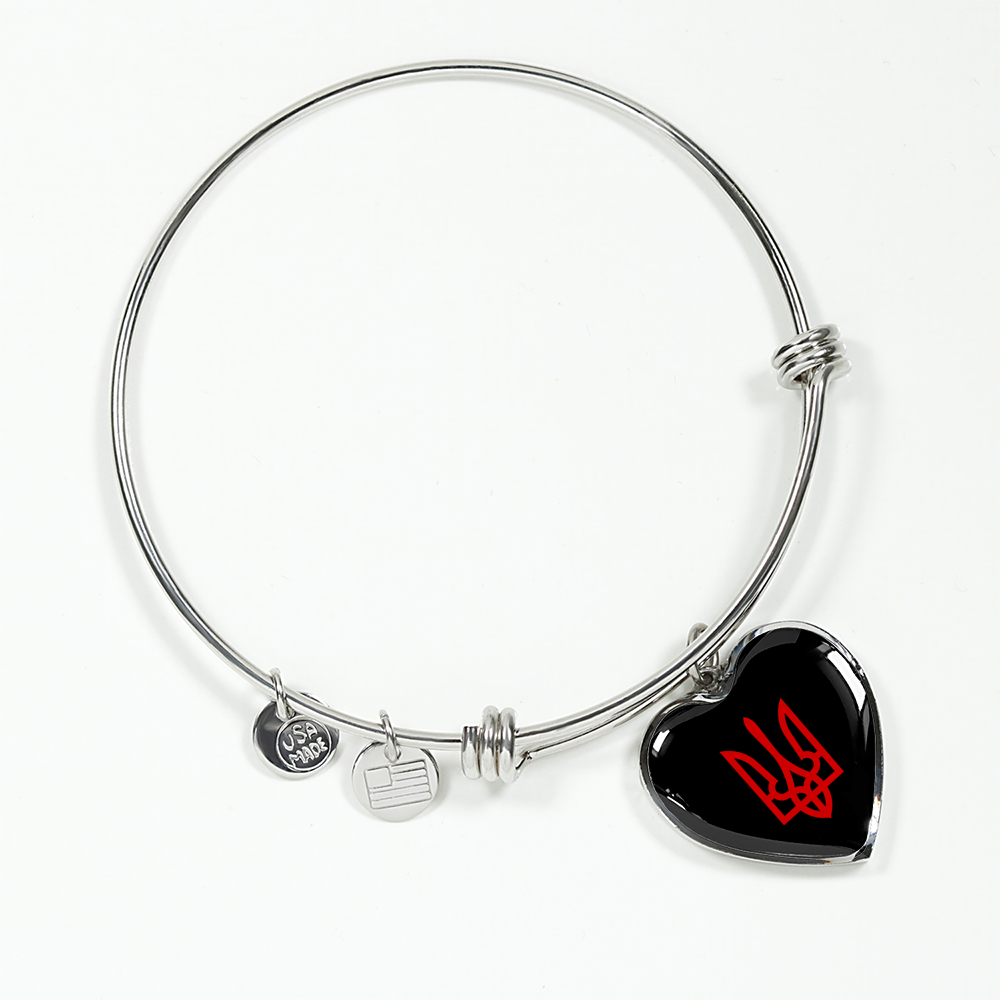 Tryzub (Red) - Heart Pendant Bangle Bracelet