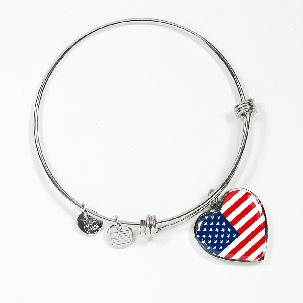 American Flag - Heart Pendant Bangle Bracelet