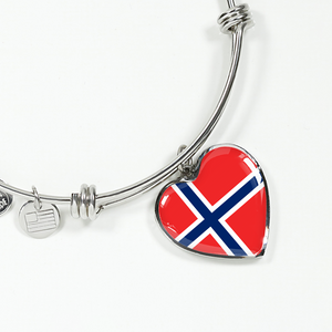 Norwegian Flag - Heart Pendant Bangle Bracelet