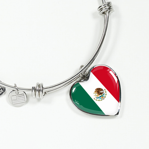 Mexican Flag - Heart Pendant Bangle Bracelet