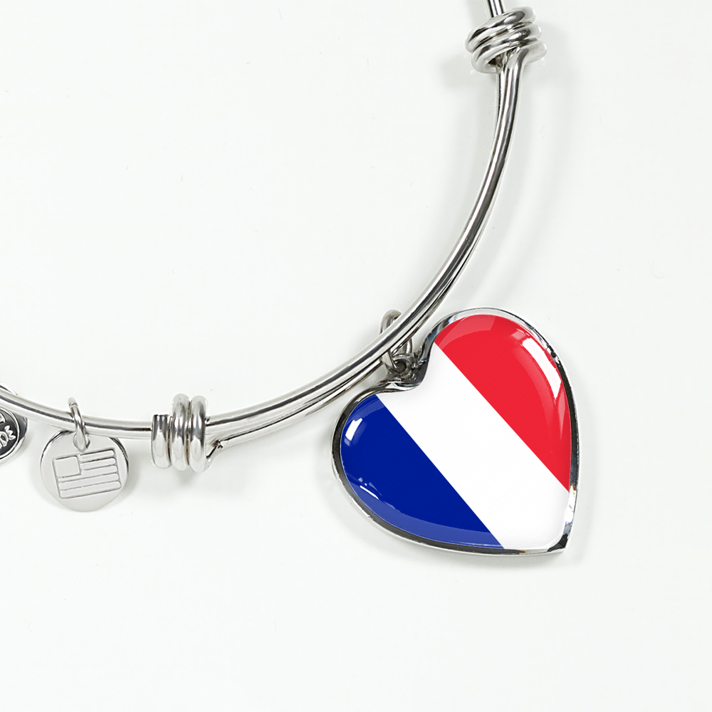 French Flag - Heart Pendant Bangle Bracelet