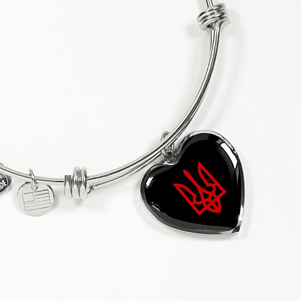 Tryzub (Red) - Heart Pendant Bangle Bracelet