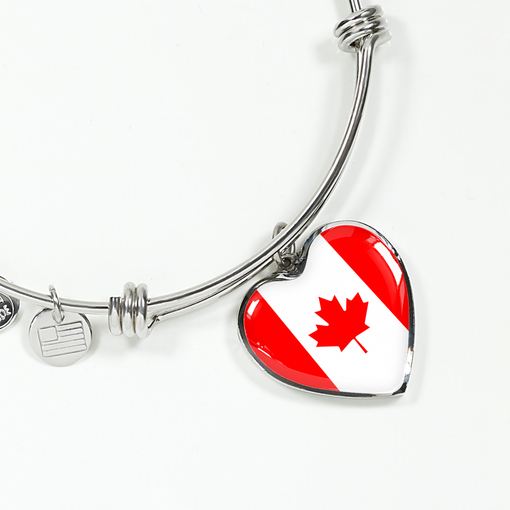 Canadian Flag - Heart Pendant Bangle Bracelet