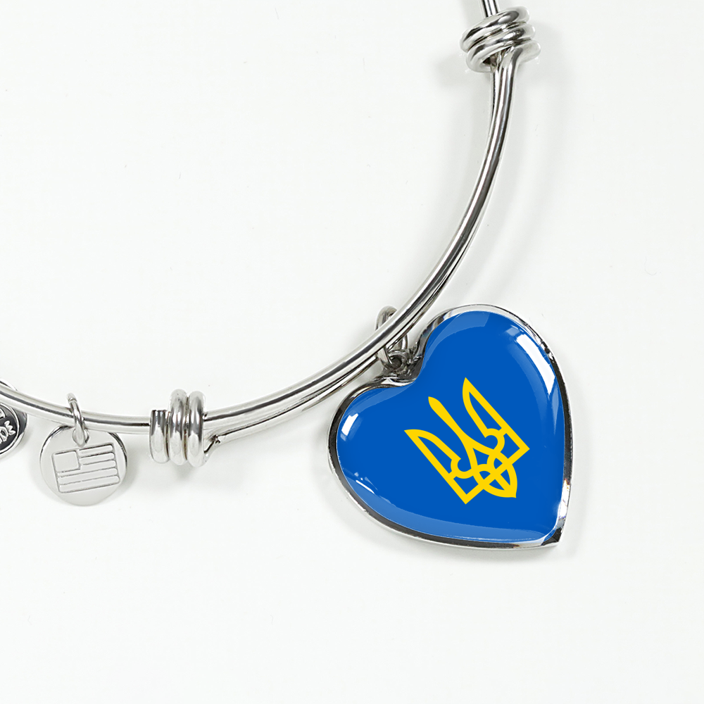Tryzub (Yellow) - Heart Pendant Bangle Bracelet