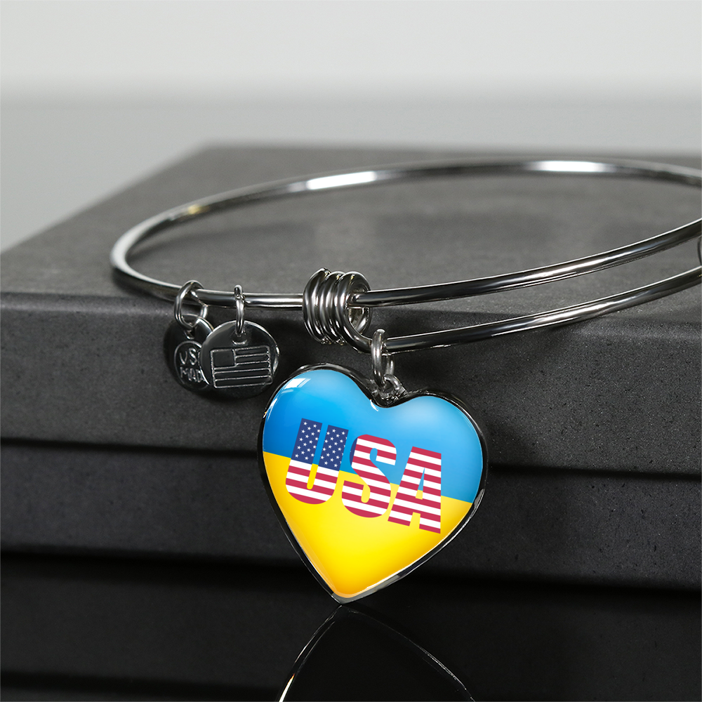 Ukrainian In The USA - Heart Pendant Bangle Bracelet