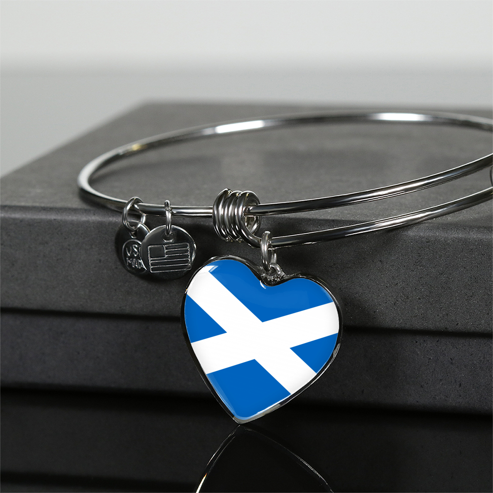 Scottish Flag - Heart Pendant Bangle Bracelet