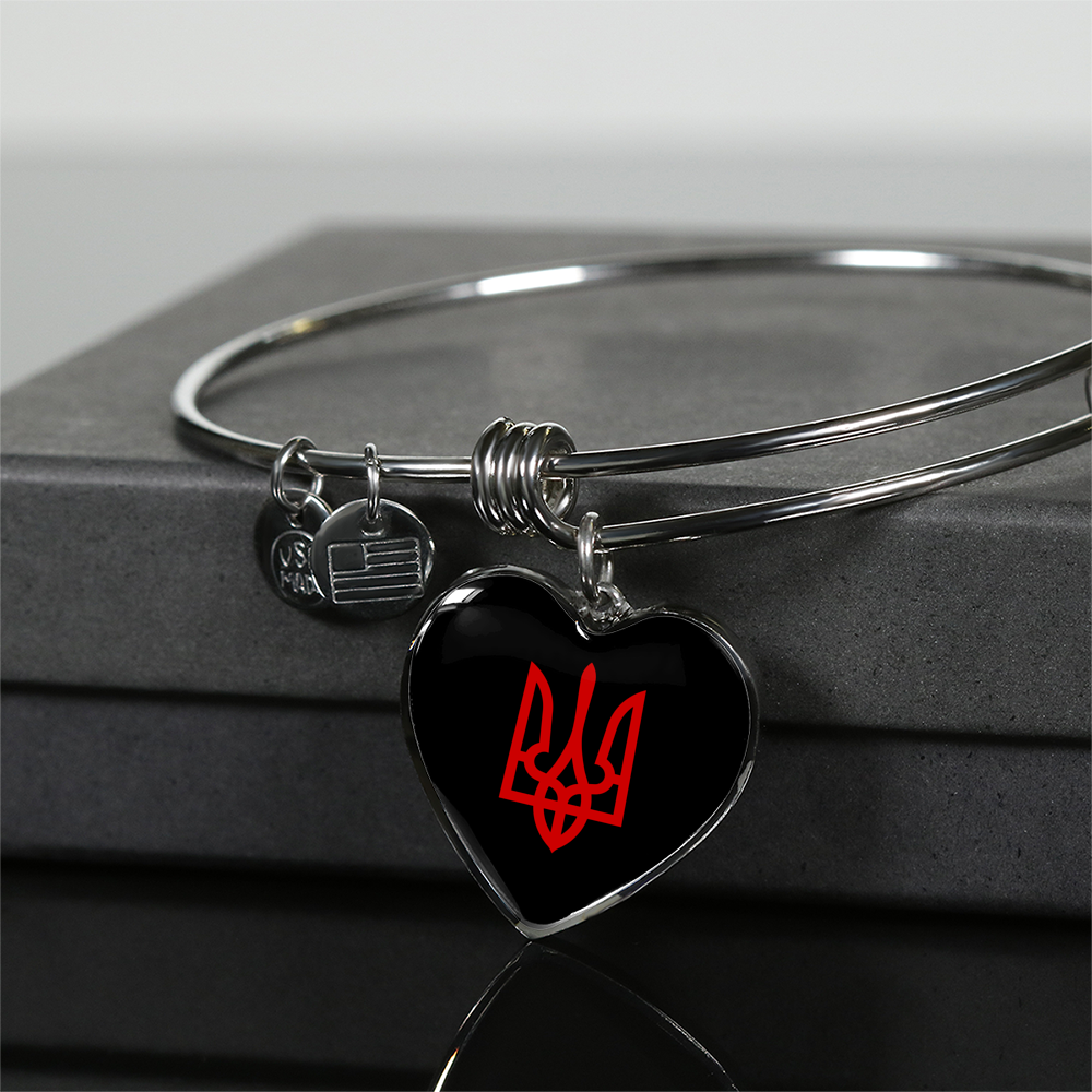 Tryzub (Red) - Heart Pendant Bangle Bracelet