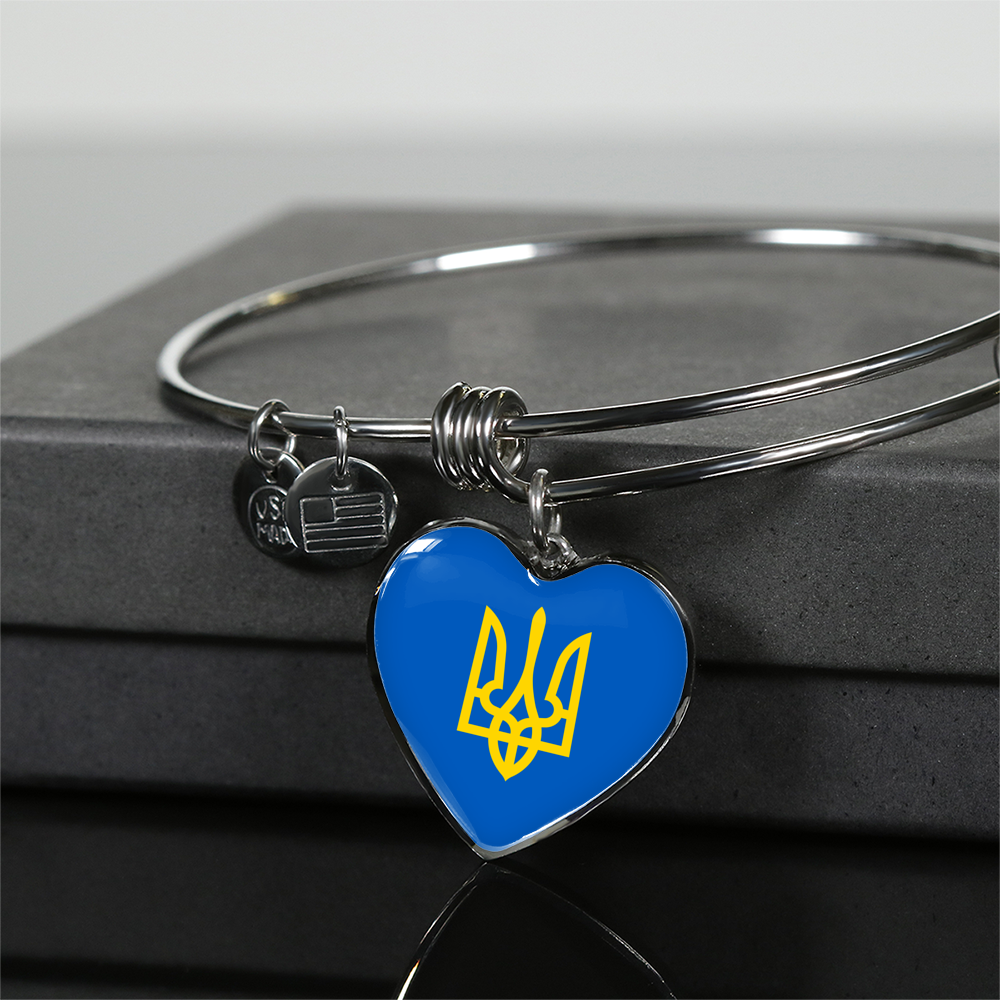Tryzub (Yellow) - Heart Pendant Bangle Bracelet