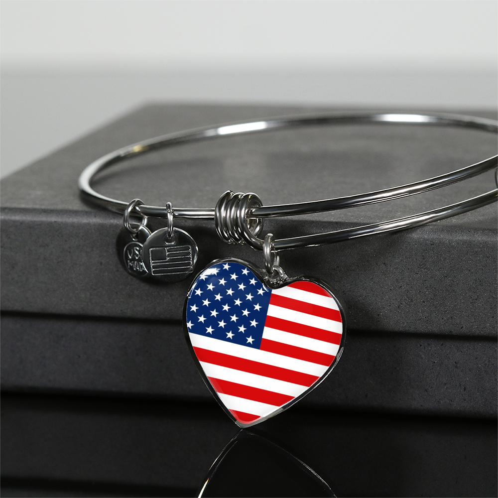 American Flag - Heart Pendant Bangle Bracelet