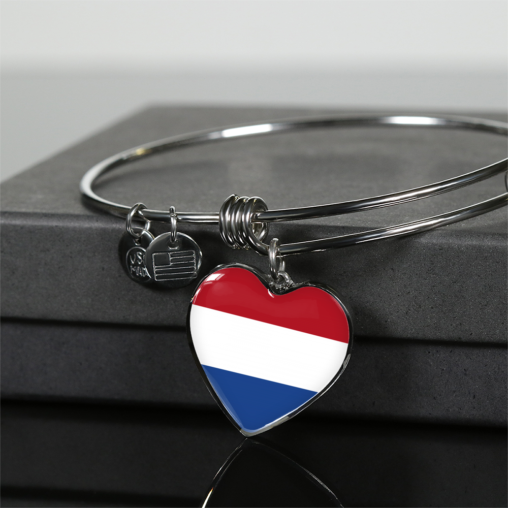 Dutch Flag - Heart Pendant Bangle Bracelet
