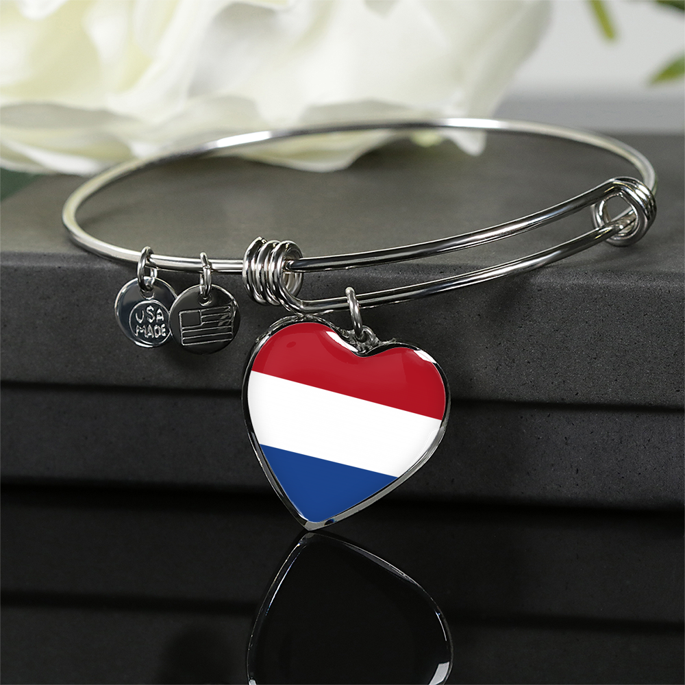 Dutch Flag - Heart Pendant Bangle Bracelet