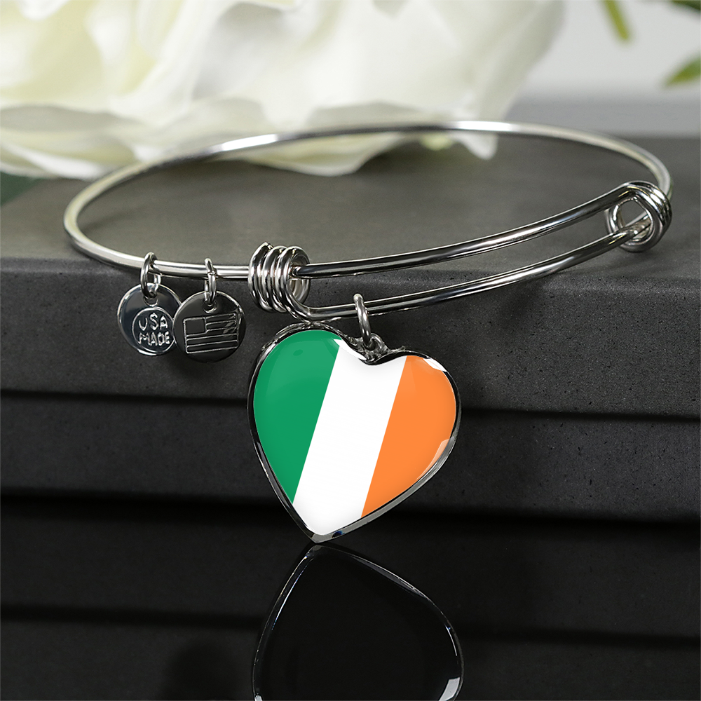 Irish Flag - Heart Pendant Bangle Bracelet