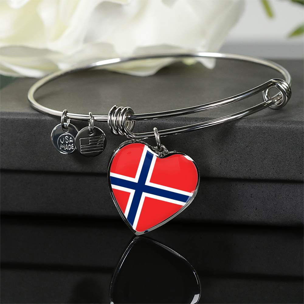 Norwegian Flag - Heart Pendant Bangle Bracelet