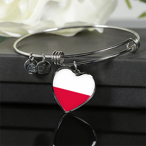 Polish Flag - Heart Pendant Bangle Bracelet