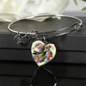 Bird And Flowers - Heart Pendant Bangle Bracelet