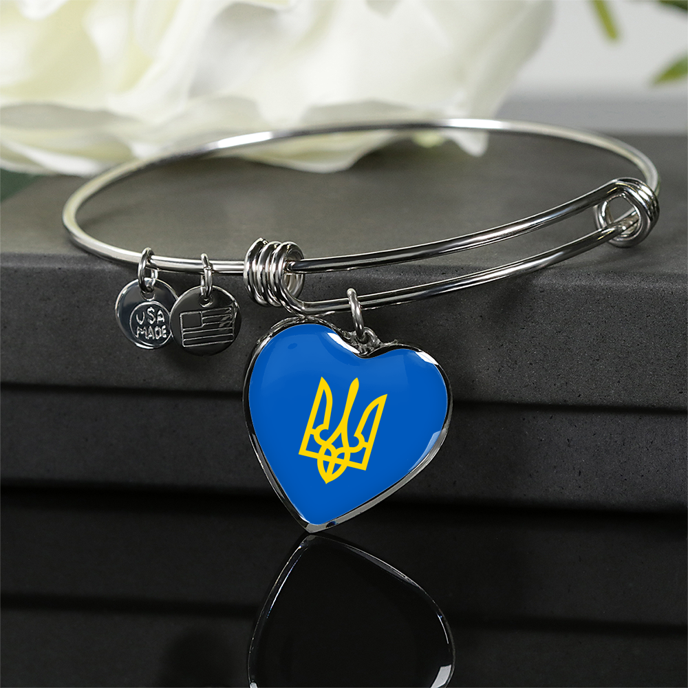Tryzub (Yellow) - Heart Pendant Bangle Bracelet