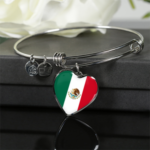 Mexican Flag - Heart Pendant Bangle Bracelet