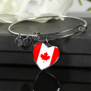 Canadian Flag - Heart Pendant Bangle Bracelet