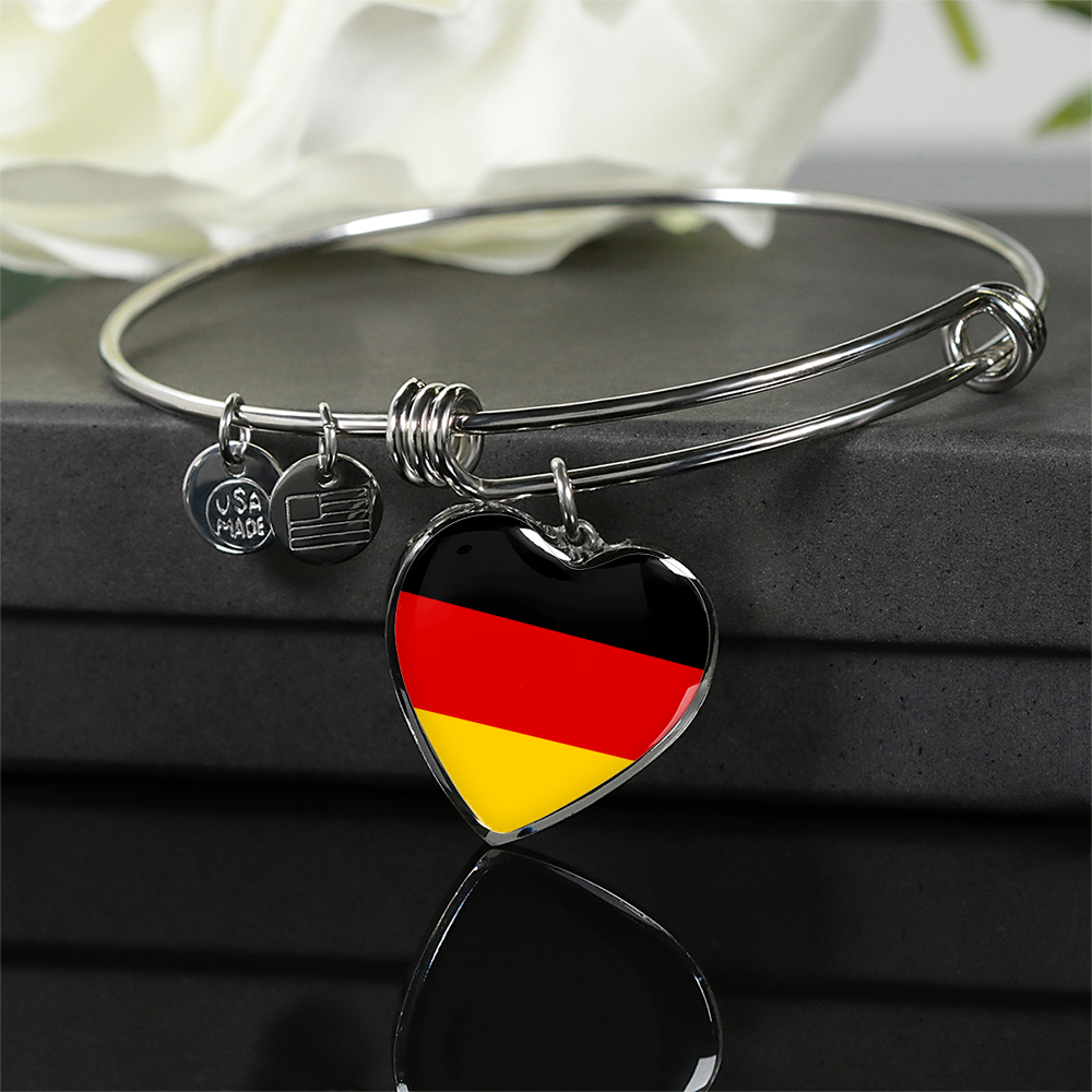 German Flag - Heart Pendant Bangle Bracelet