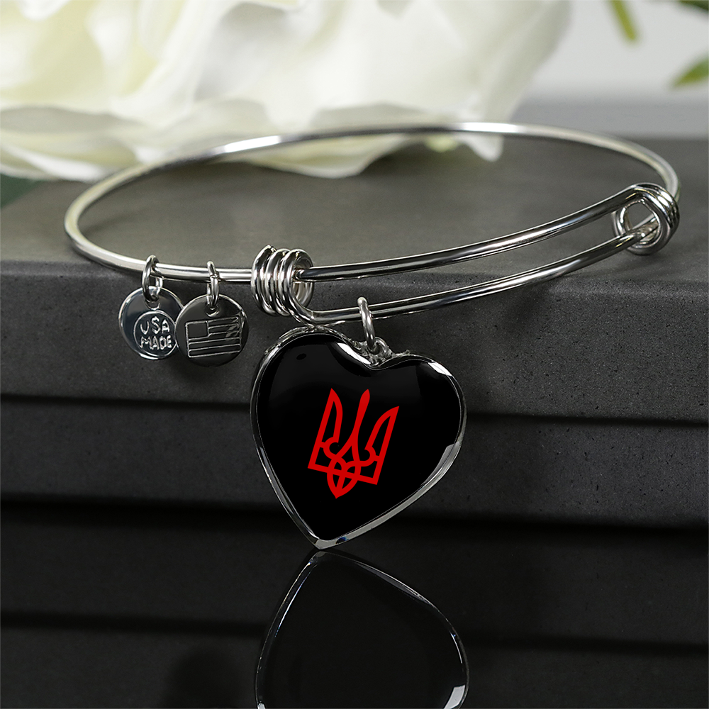 Tryzub (Red) - Heart Pendant Bangle Bracelet