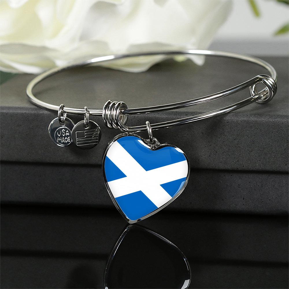 Scottish Flag - Heart Pendant Bangle Bracelet