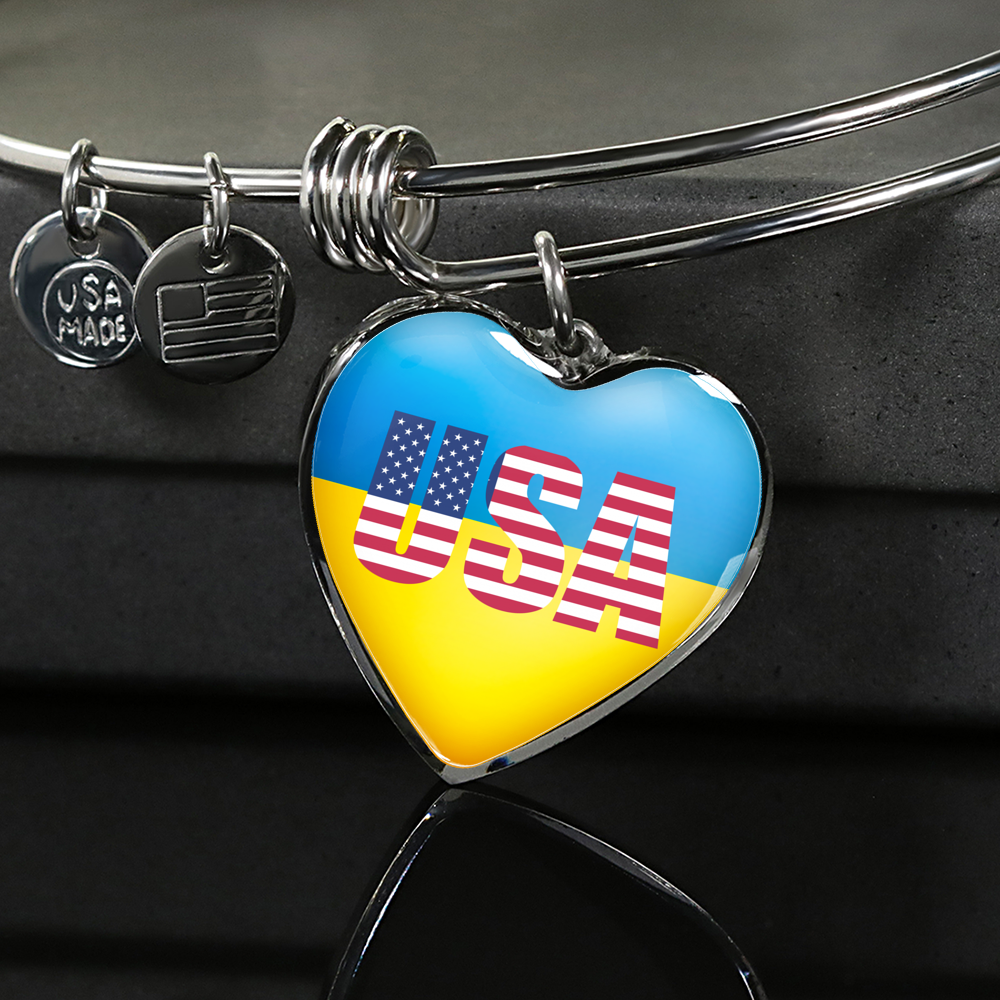 Ukrainian In The USA - Heart Pendant Bangle Bracelet
