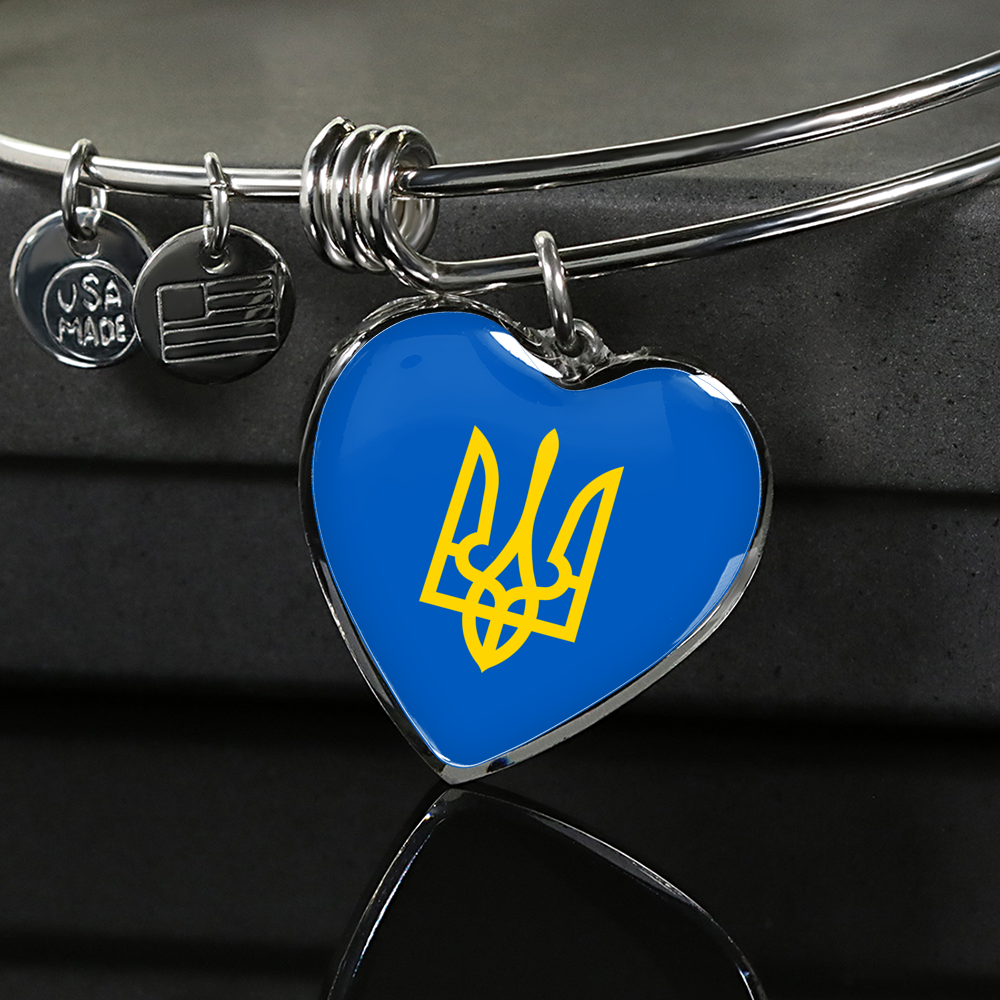 Tryzub (Yellow) - Heart Pendant Bangle Bracelet