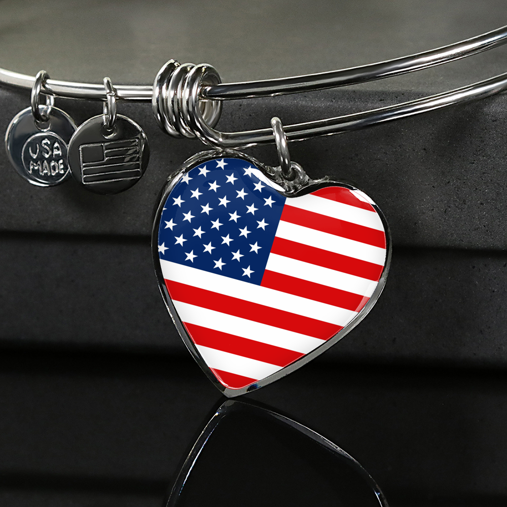 American Flag - Heart Pendant Bangle Bracelet