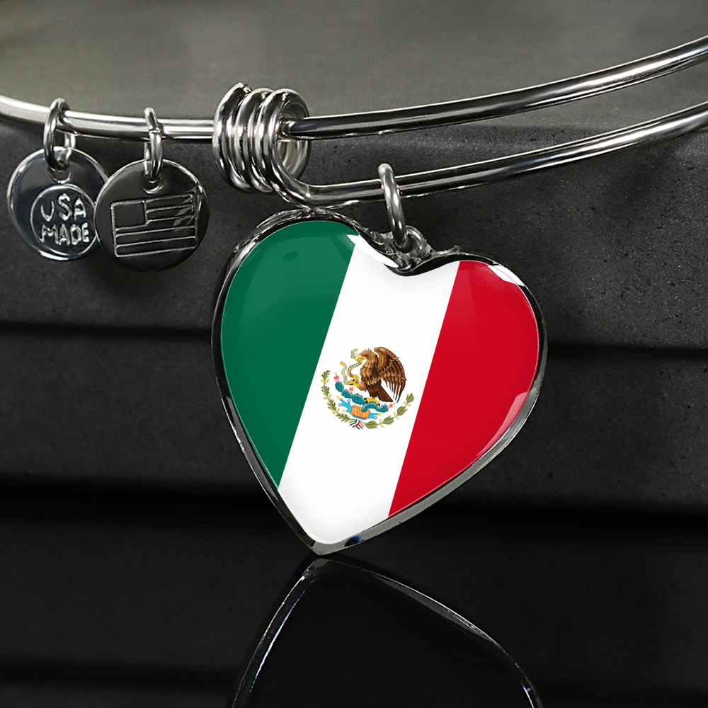 Mexican Flag - Heart Pendant Bangle Bracelet