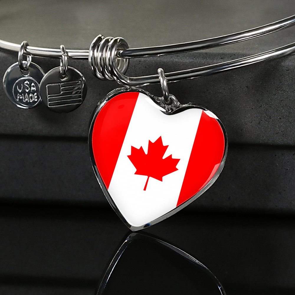 Canadian Flag - Heart Pendant Bangle Bracelet